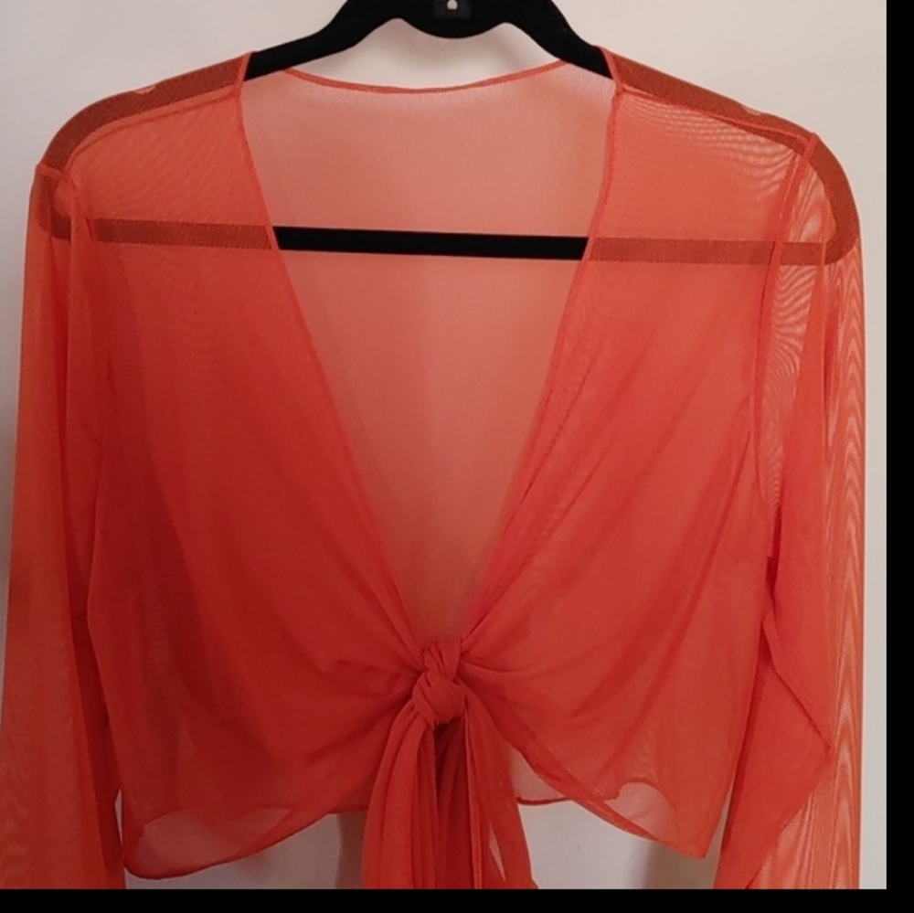 Crossover-Wrap Sheer Blouse